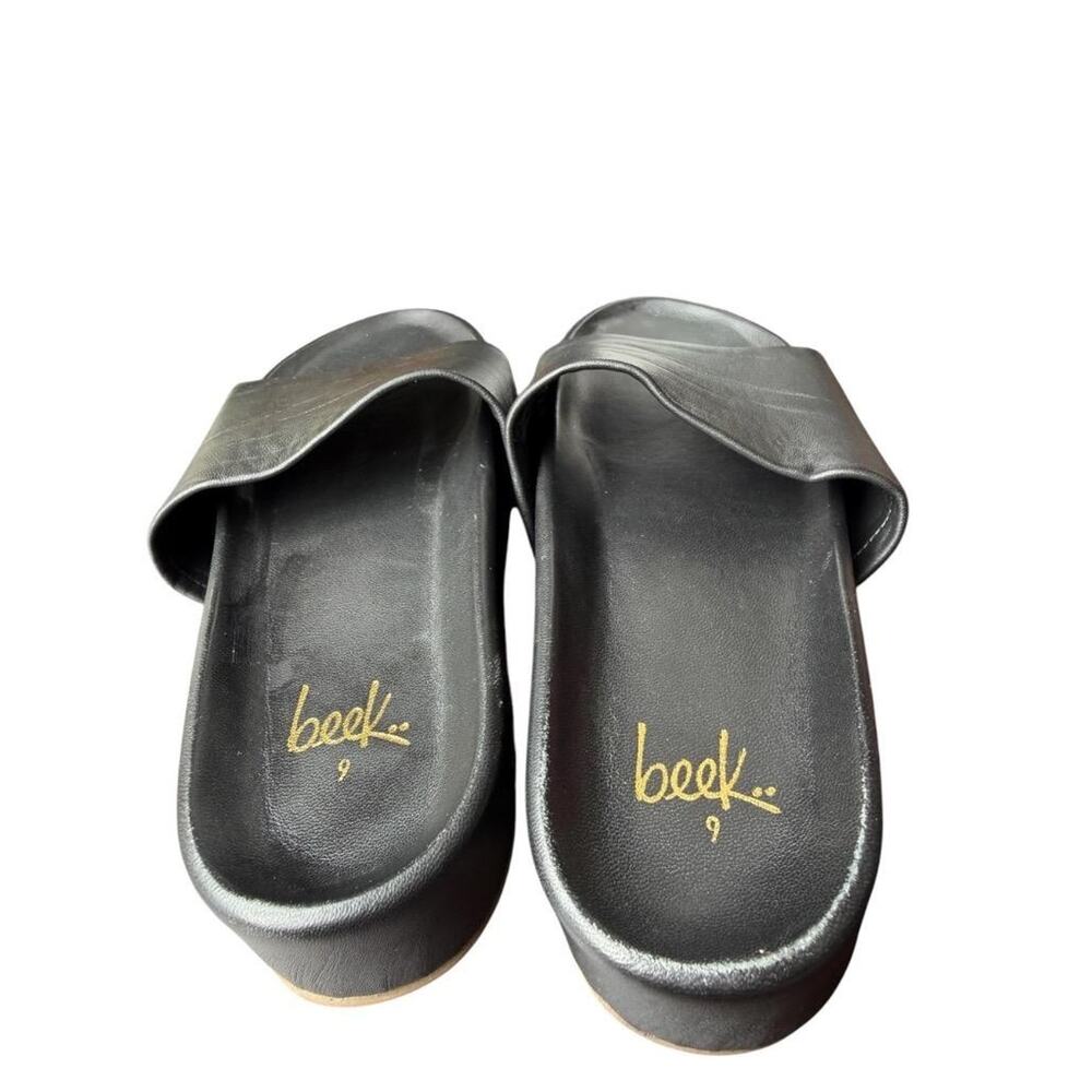BEEK Pelican Black Leather Platform Slide Sandal Women size 9 - Picture 4 of 5